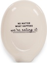 Nat & Jules We're Eating It 6 x 4 inch Ceramic Oval Countertop Spoon Rest - Versatile & Ideal for Everyday use from Stove Top, Kitchen Counter, & Coffee or Cooking Stations, We're Eating It White