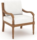 New Classic Furniture Savannah Wood Club Chairs in Natural/White Linen (Set of 2) – Comfortable Outdoor Chairs with Cushions – Wood Patio Chairs for Deck, Porch, or Backyard Seating