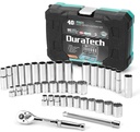 DURATECH 3/8" Drive Socket Set, 40 Piece Tool Set Including Standard (SAE) and Metric Sockets, 90-Tooth Ratchet Handle and Extension Bar