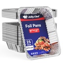 JOLLY CHEF 9x13 Aluminum Pans With Lids (25 Pack)- Disposable Foil Food Containers with Lids for Cooking, Heating, Storing, Prepping Food- Thanksgiving, Christmas, Parties
