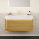 Eleshine 36 inch Floating Bathroom Vanity Top with Sink, Wall Mounted Bathroom Storage Cabinet with Soft Close Drawer and Sensor LED Light, Carrara White Stone Countertop, Light Oak Woodgrain