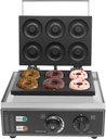 Electric Donut Maker Machine 6Pcs Commercial Nonstick Waffle Maker with 50-300°C/ 122-572°F Temperature Adjustable Range 1550W Pancake Baker Maker Suitable for Parties or Cafes