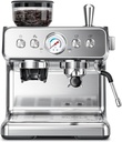 Kismile Espresso Machine with Grinder, 20 Bar Automatic Espresso Maker with Milk Frother Steam Wand, Removable Water Tank for Latte & Cappuccino, Professional Coffee Machine for Home