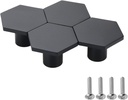 Coshar 4 Pack Solid Brass Hexagon Cabinet Knobs 1.3" Diameter Matt Black Kitchen Drawer Knobs Decoration Hardware Pulls Handles for Dresser Cupboard Home Office