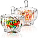 DEAYOU 2 Pack Glass Candy Dish with Lid Large, 34 Oz Crystal Decorative Covered Sugar Bowl, Clear Biscuit Barrel Candy Buffet Box Storage Container for Snack, Gift, 6", Vintage Stripe Style