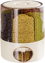 Grain Dispenser, 360° Rotating Clear Rice Bucket with 6 Compartment, One-Click Output Cereal Dispenser with Lid for Kitchen, 9.25x11.02 inch, Container Sets.