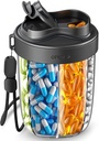 Large Pill Organizer with 7 Large Compartments - Portable Pill Dispenser for Travel, Anti-Mix Design & Wide Opening Design, Easy Access to Vitamin Dispenser, Includes 20 Blank Stickers (Black)