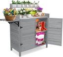 Kalolary Potting Bench for Outside Garden Potting Table with Storage Cabinet Foldable Shelf Multipurpose Garden Workstation Wooden Outdoor Potting Bench for Patio Garden Horticulture(Grey)