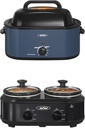 Sunvivi Roaster Oven and Slow Cooker, Turkey Roaster 24 QT with Unique Defrost/Warm Function,Blue, 2 Pot Small Mini Crock Buffet Server and Warmer,Black