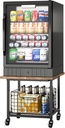 Mini Fridge Stand with Storage, Small Refrigerator Stand with Wheels, Mini Fridge Cabinet-Max Load 300 LBS Heavy Microwave Printer Stand Mini Fridge Cart for Dorm, Apartment, Kitchen, Office (Brown)