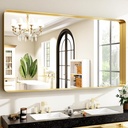 48 x 30 Inch Gold Bathroom Mirror, Rectangular Wall Mounted Shatterproof Mirror, Aluminum Alloy Frame with Rounded Corners, Horizontal or Vertical for Farmhouse Decor