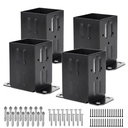 Eapele 4x4 Wood Fence Post Anchor Base, 13GA Thick Steel and Black Powder Coated, Come with Wood Screws and Concrete Anchors(Set of 4)