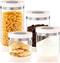 Kitchen Storage Containers with Pop Lids – 4 Sets Airtight Glass Canisters with Protective Silicone Sleeve, Small and Large Pantry Jar Organizer, for Cereal, Flour, Cookie, Sugar, Coffee, Pasta, Treat