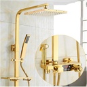 10 Inch Thermostatic Shower System Gold, 4 Function Water Outlet Bathroom Rain Mixer Shower Combo Set with Top Shower, Handheld Shower, Bathtub Faucet, Bidet Shower Head, LED Digital Display