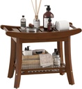 Bamboo Shower Bench Chair Bathroom Shower Stool Seat for Inside Shower Bathtub with Storage Shelf Shower Foot Rest for Shaving Legs 25.2 x 13 x 19.2 Inches Chestnut Brown