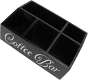 Coffee Station Organizer for Counter, Wood Coffee Pods Holder Storage Basket, Coffee and Tea Condiment Storage Organizer, 12.6x8.3x5in, Black