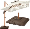 Best Choice Products 10ft Square Cantilever Patio Umbrella w/Base Included, Woodgrain Pattern Pole & Solar LED Lights, 360-Rotation, Offset Hanging Outdoor Shade - Ivory