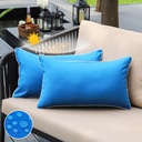 JOJOGOGO Royal Blue Outdoor Lumbar Pillow Covers 12x20 Waterproof Set of 2, Lake Blue Spring Summer Sunproof Outdoor Lumbar Pillows 12 x 20 for Patio Furniture Garden Bench (with White Piping)