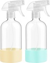 Glass Spray Bottles with Silicone Sleeve Protection, 16 oz 2 Pack, Reusable Spray Bottles with Adjustable Nozzle for Hair, Cleaning Solutions, Plants, Pale Yellow&Mint Green