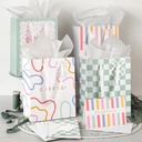 Beautiful Gift Bags Set of 4 - Medium Sized 9" Bags with Handles incl. Matching Tissue Paper, Cards & Small Stickers - Reusable & For Presents of Any Birthday, Weddings, Mothers Day & Other Occasion