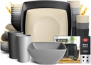 Teivio 40-piece Kitchen Wheat Straw Square Dinnerware Set,Service for 10, Unbreakable Dinner Plates, Salad Plates, Snack Bowls, Cups 13.5 oz, Dishwasher Safe, Plastic Outdoor RV Dishes,Gray Ombre