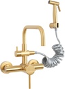 Wall Mount Faucet with Handheld Sprayer 6 Inch Center Kitchen Faucets Swivel 360°Stainless Steel Commercial Sink Faucet with retractable 79 inch Hose Spray Accessory Set (W-004P-GD)