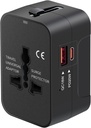 Travel Adapter USB C, Universal All in One Worldwide Travel Adapter Fast Charge GaN PD3.0 Type C USB-A Quick Charging Ports Power Converters Wall Charger AC Power Plug Adapter for USA EU UK AUS Black