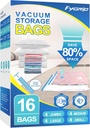 16 Pack Vacuum Storage Bags with Hand Pump, 4 Jumbo + 4 Large + 4 Medium + 4 Small Plastic Packaging Bags, 80% Space Saver Vacuum Seal Bags for Clothing, Travel Lugggage, Blankets, Comforters