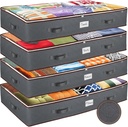 Under Bed Storage Bins - Pack Of 4 Under The Bed Storage Containers For Clothes, Blankets, Winter Clothing, & Shoes - Underbed Storage Containers With Handles, Dual Zippers, & Clear Top