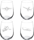 MIP Set of 4 Wine Glass Gift Goblet Military Aviation Military Planes and Helicopter (17 oz Stemless)