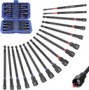 WORKPRO 16-Piece Magnetic Nut Driver Set and Bit, 6" Long Nut Drivers, Metric & SAE Nut Drivers for Impact Drill, Long Shank Nut Driver Bits, 1/4"Hex Shank, Long Power Bits, PH2, with Sturdy Tool Box
