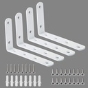 Alise Floating Shelf Brackets,L Brackets for Shelves Heavy Duty Shelving Brackets Stainless Steel Corner Brace Angle Bracket for Wood,5x3 Inch Wall Shelf Bracket White,Pack of 4
