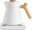 Fellow Corvo EKG Pro Electric Tea Kettle - Quick Heating, Precise Temperature Control Electric Kettle, Scheduling, Built-in Brew Timer for Boiling Water - Matte White with Maple Handle - 0.9 Liter