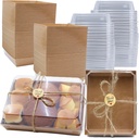 40 Pack Paper Charcuterie Boxes with Clear Lids, 7 x 5 Inch Brown Disposable Take Out Bakery Container, To Go Boxes for Cake Slice, Cupcakes, Sandwiches, Cookies, Cocoa Bombs, Salads