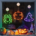 LOLStar Halloween Window Decorations 3 Pack Orange Pumpkin Green Spider Purple Witch Hat Battery Operated Window Lights with Suction Cup Slow Fade Timer Function Halloween Indoor Lights for Windows