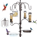 6-Hook Bird Feeding Station Kit, Wild Bird Feeder Stand Pole, Multi-Feeder Kit Stand with 4 Feeders, Bird Bath and Mesh Tray, 94 Inch