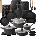 Kikcoin Pots and Pans Set Non Stick 31 Piece Kitchen Nonstick Cooking Cookware Sets with Grill Pan Saucepan Baking Sheet Utensil