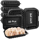CYEAH 50 Pcs To Go Food Containers, 27 OZ Plastic Clamshell Containers, 9 x 6 Inch Black Take Out Food Trays for Meal Prep Takeout Leftovers