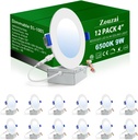 zouzai 12 Pack 4 Inch Ultra-Thin LED Recessed Lights, 6500K Cool White, 9W=80W, 5CCT Adjustable, Dimmable, with Junction Box, Commercial & Office Lighting for Kitchen, Bathroom