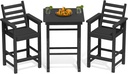 Kingdura Balcony Adirondack Chairs and Table 3 Pieces Set, Adirondack Bar Height Chairs Set of 2 with Matching Bar Table, HDPE Outdoor Bar Stools Set for Bistro, Garden, Poolside (Black)