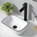VAPSINT 14'' x 10'' Bathroom Small Vessel Sink Above Counter White Porcelain Ceramic Oval Rectangle Black Trim Decoration Small Vanity Sink Bowl Lavatory Wash Basin