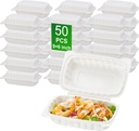 Clamshell Take Out Food Containers, 50 Pack 9x6 Inch Hinged To Go Food Containers with Lids, Disposable Plastic Meal Prep Lunch Boxes for Snacks Salad Sandwiches, Microwave & Freezer Safe