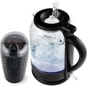 OVENTE 1.5L Electric Kettle and Coffee Beans Grinder Set, 1500W Fast Boiling Borosilicate Glass Water Heater and 2.5Oz Compact Grinding Mill with Stainless Steel Blade Combo, Black KG516B + CG225B