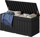 78 Gallon Deck Box Outdoor Indoor Waterproof Storage Box for Patio Furniture, Pool Accessories, Garden Tools, and Cushion Storage, Black