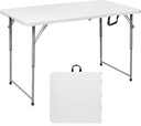 Folding Table 4 Foot Portable Heavy Duty Plastic Fold-in-Half Utility Table Small Indoor Outdoor Adjustable Height Folding with Carrying Handle, Camping and Party,White