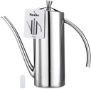 KSENDALO Premium Stainless Steel Olive Oil Dispenser & Kitchen Cruet (24oz/700mL) - Leakproof Oil Bottle with Ergonomic ONE-Piece Design Body and Long Nallow Spout for Precision Pouring- Arc Handle