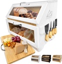 Extra Large Bread Box with Cutting Board & Knife Set | Bread Boxes for Kitchen Countertop Organizer | Bread Storage Container | White Bamboo Breadbox for Homeade Bread | Assembly Required