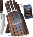 Knife Set 7 Piece Japanese Style Kitchen Knife Set With Foldable Magnetic Acacia Wood Block Sharp High Carbon Stainless Steel Knives Set for Kitchen with Anti-slip Ergonomic Handle, Ideal Gift