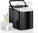 DUMOS Countertop Ice Maker with Handle, 26lbs/24H Portable Ice Machine, 9 Bullet Ice Cubes Ready in 6 Mins, Self-Cleaning, Quiet Compact Ice Maker for Home, Kitchen, RV, Camping, Black