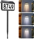 Brightever Solar Address Signs, House Number for Outside Waterproof, 3-Color LED Illuminated Address Plaques with Stake, Wall Mounted Solar Powered Light Up Address Numbers for Houses, 1-Pack